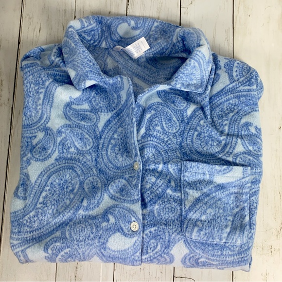 Adonna Womens 2 Piece Fleece Pajama Set Size 1X Blue Paisley Sleep Lounge Soft - Picture 2 of 3